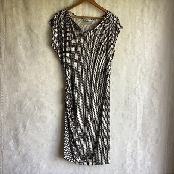 CAbi Monroe Stretch Cowl Neck Black Cream Print Dress Womens Medium M Style #614 - Picture 2 of 7